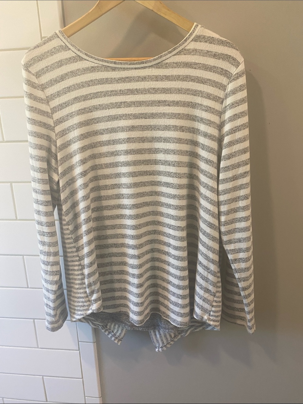 Verve Ami Striped Knit Top in Gray, White Trim